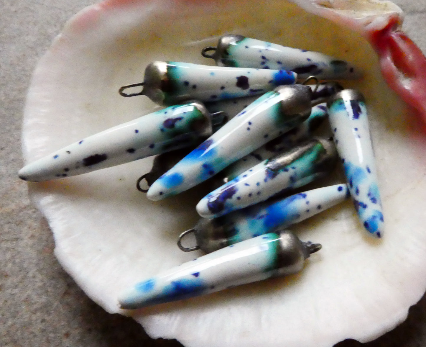 Ceramic Bronzy Spikes Earring Charms - Wispy Blue