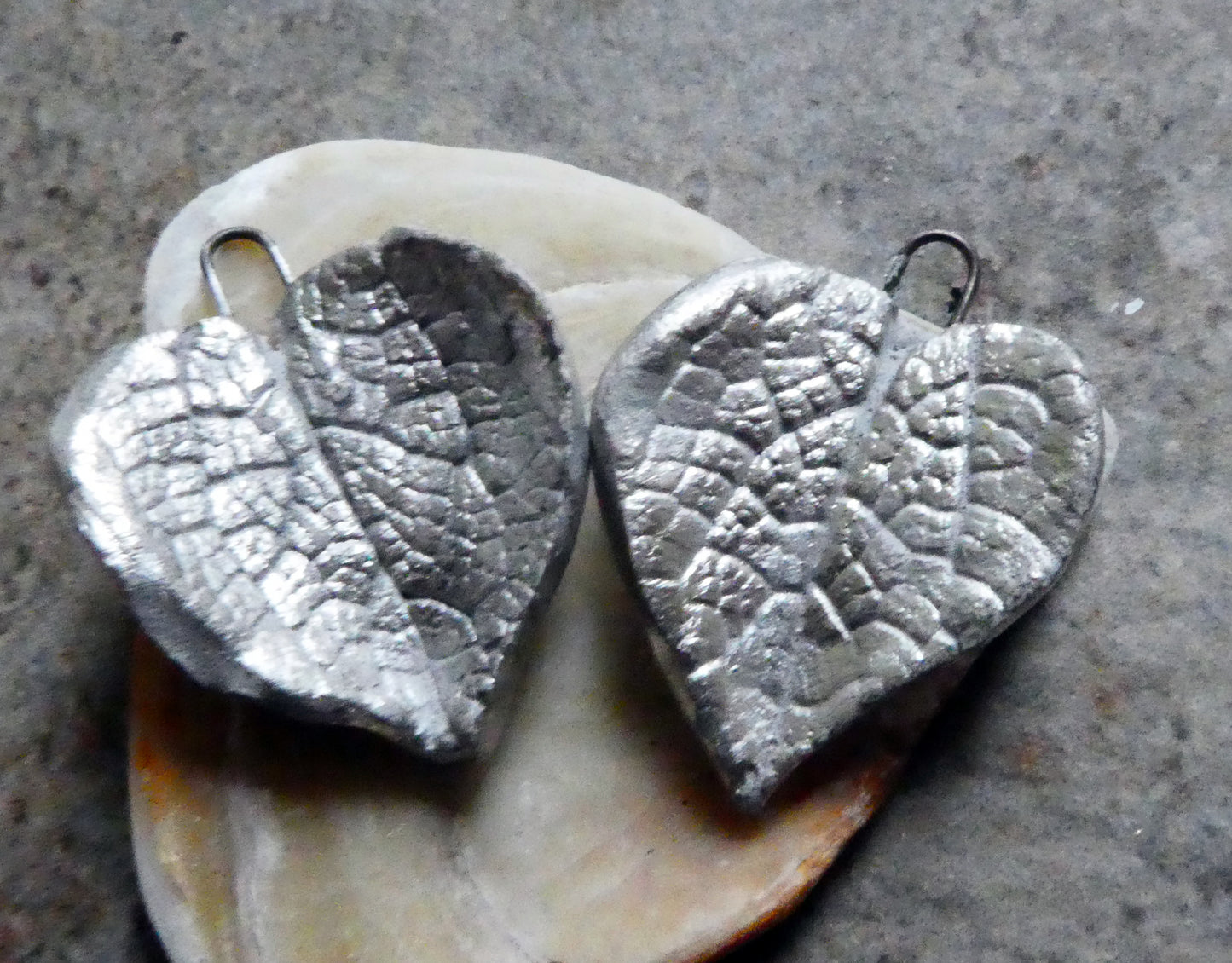 Ceramic Silvery Deep Veined Leaf Earring Charms