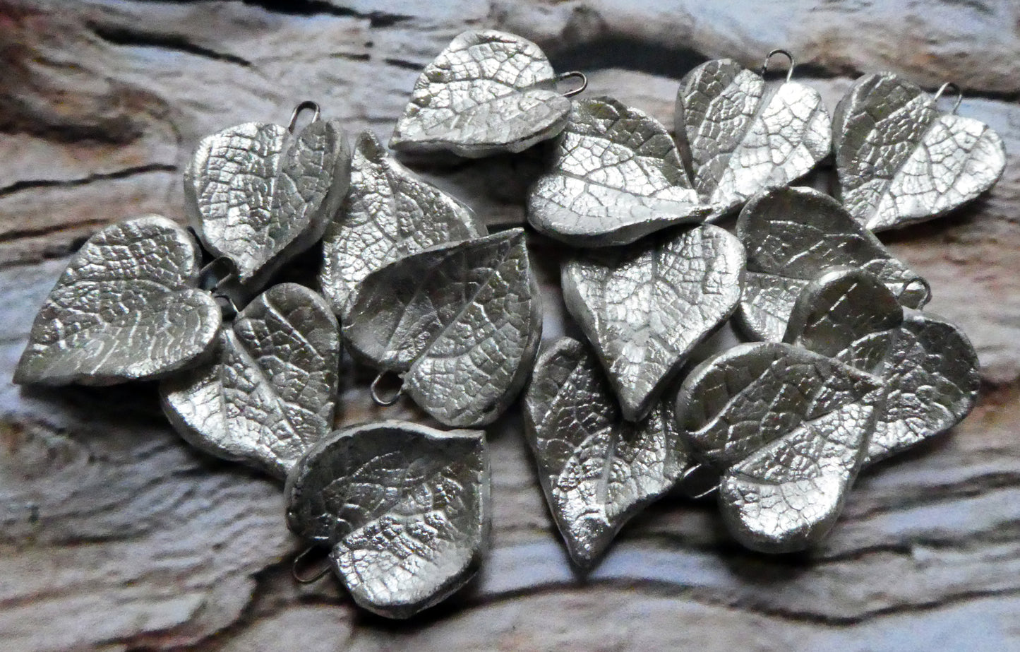 Ceramic Silvery Deep Veined Leaf Earring Charms