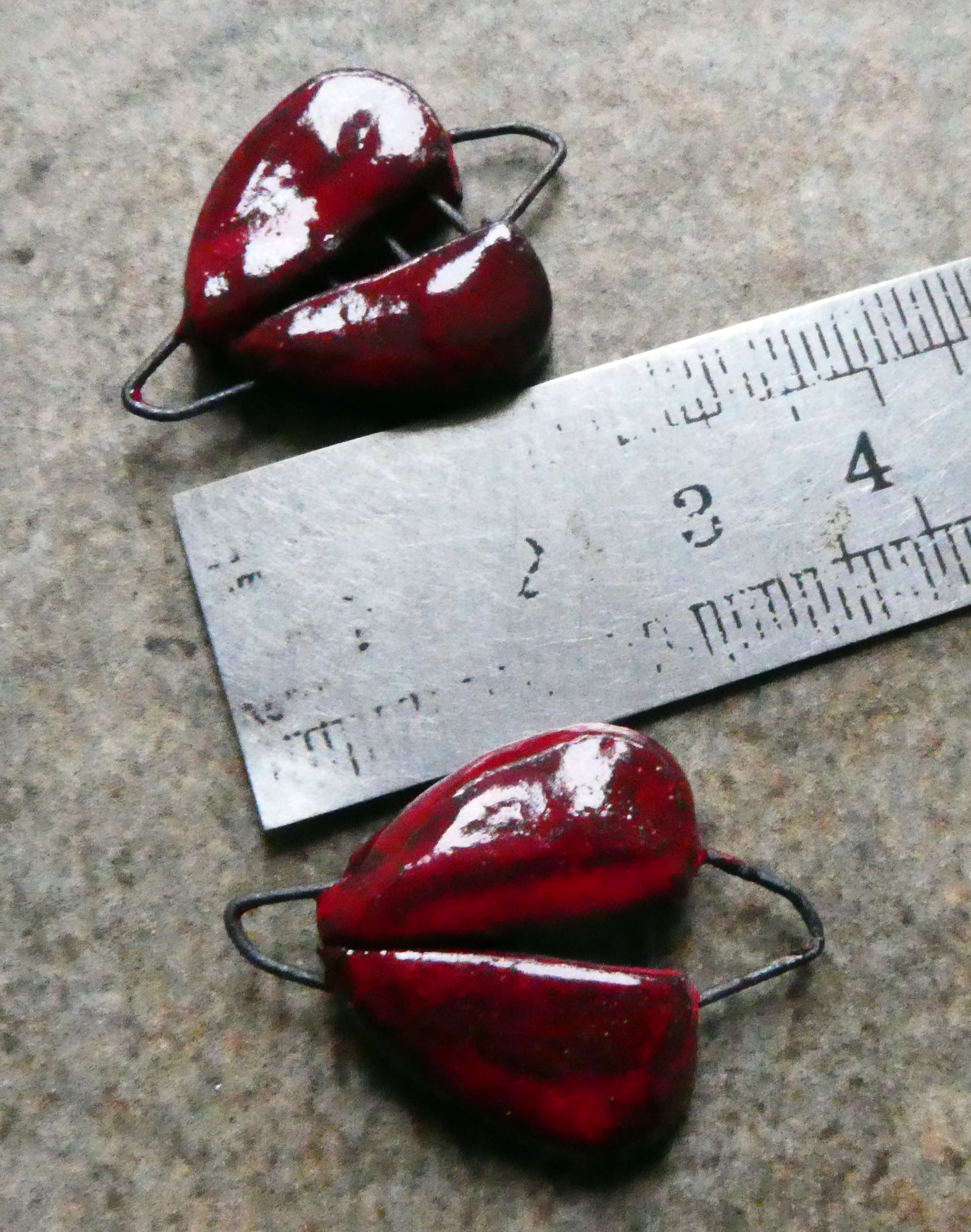 Ceramic Broken Red Hearts Earring Connectors