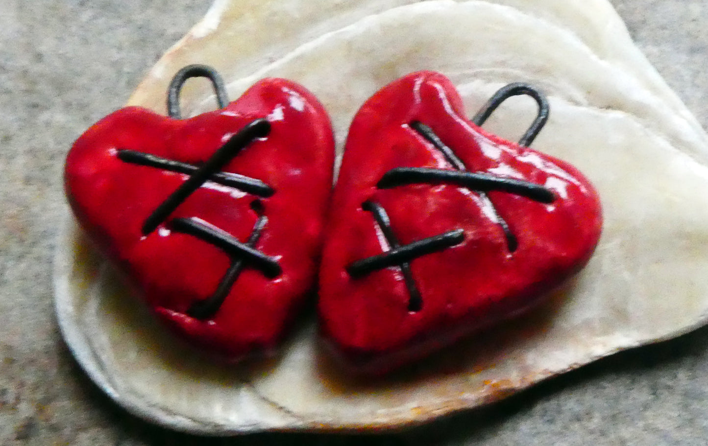 Ceramic Stapled Hearts Earring Charms