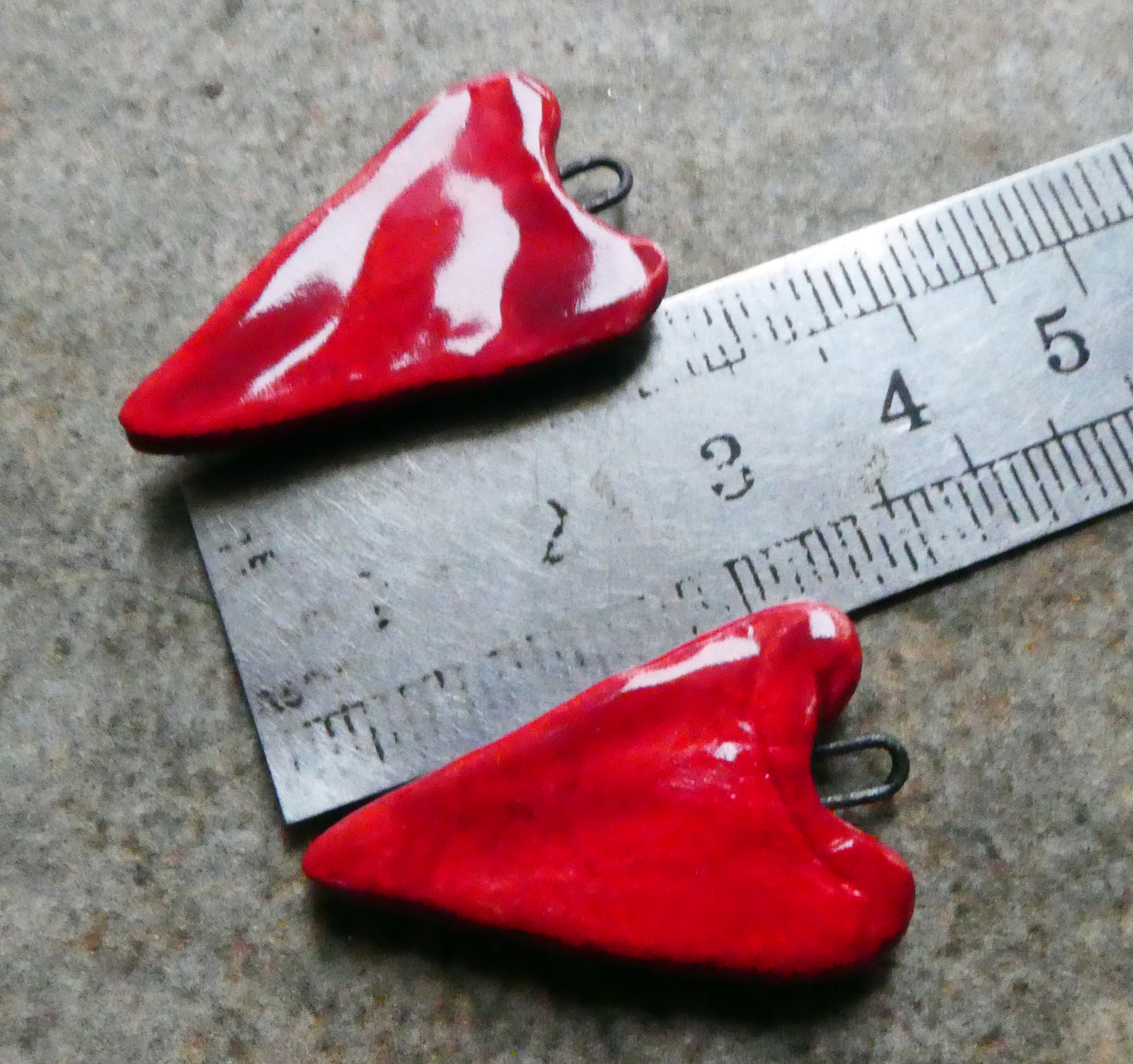 Ceramic Long Hearts Earring Charms - Red