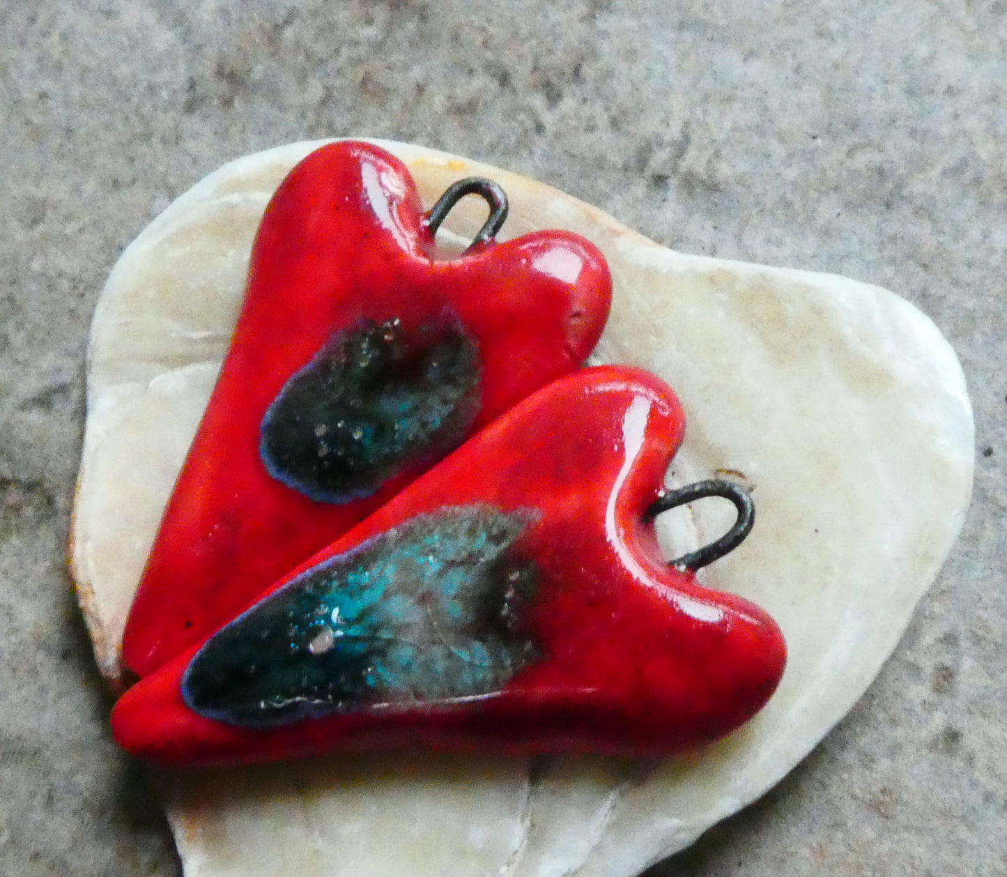 Ceramic Long Hearts Earring Charms - Ladybird