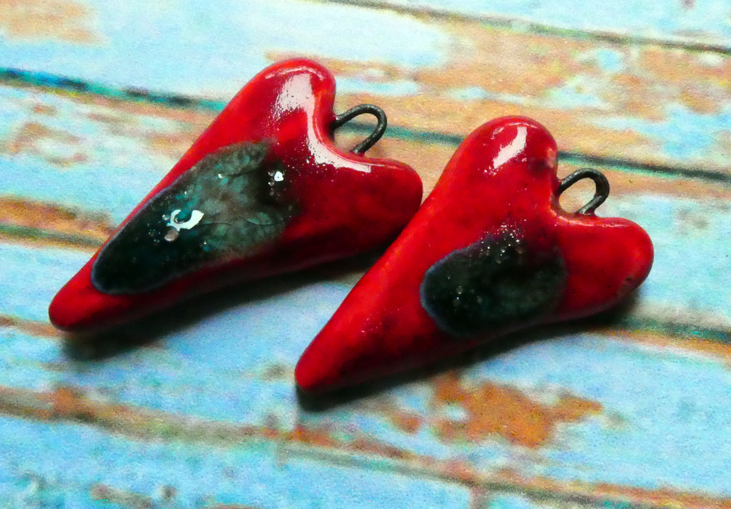 Ceramic Long Hearts Earring Charms - Ladybird