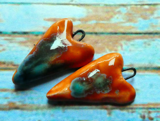 Ceramic Long Hearts Earring Charms - Vermillion Sunburst