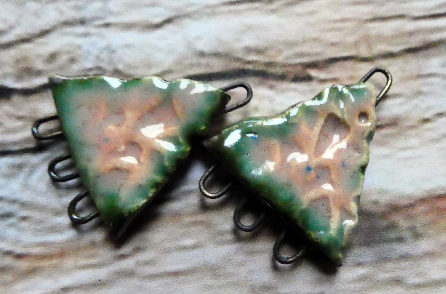 Ceramic Textured Triangle Earring Connectors - Almond Blossom