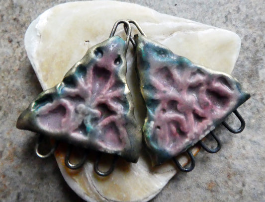 Ceramic Textured Triangle Earring Connectors - Damson