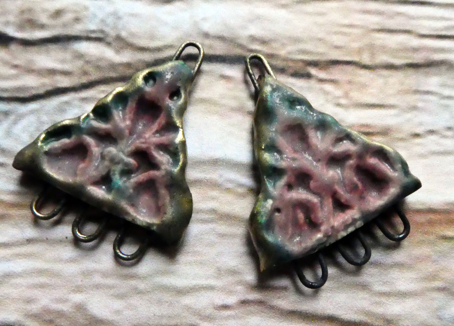 Ceramic Textured Triangle Earring Connectors - Damson