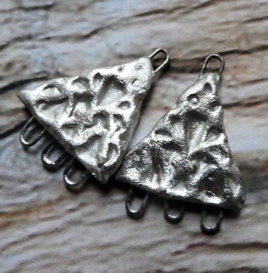 Ceramic Textured Triangle Earring Connectors - Fine Silver