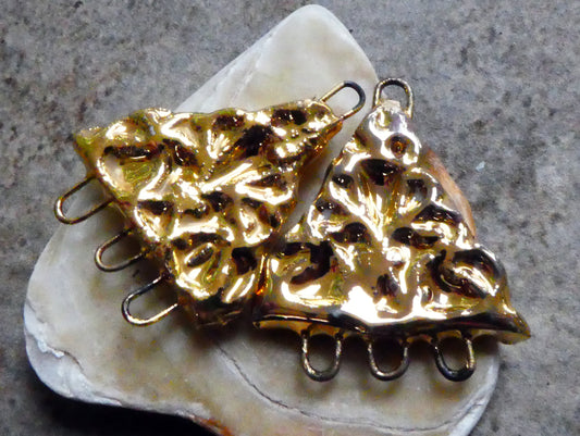 Ceramic Textured Triangle Earring Connectors -Gold Lustre