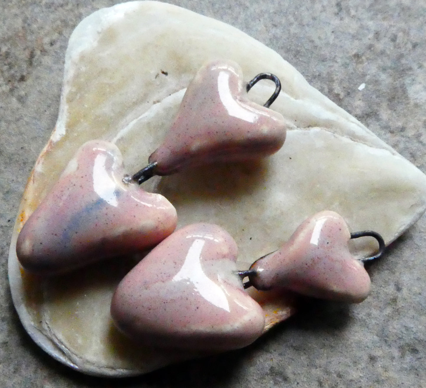 Ceramic Double Heart Dangles - Almond Blossom - ASYMMETRIC