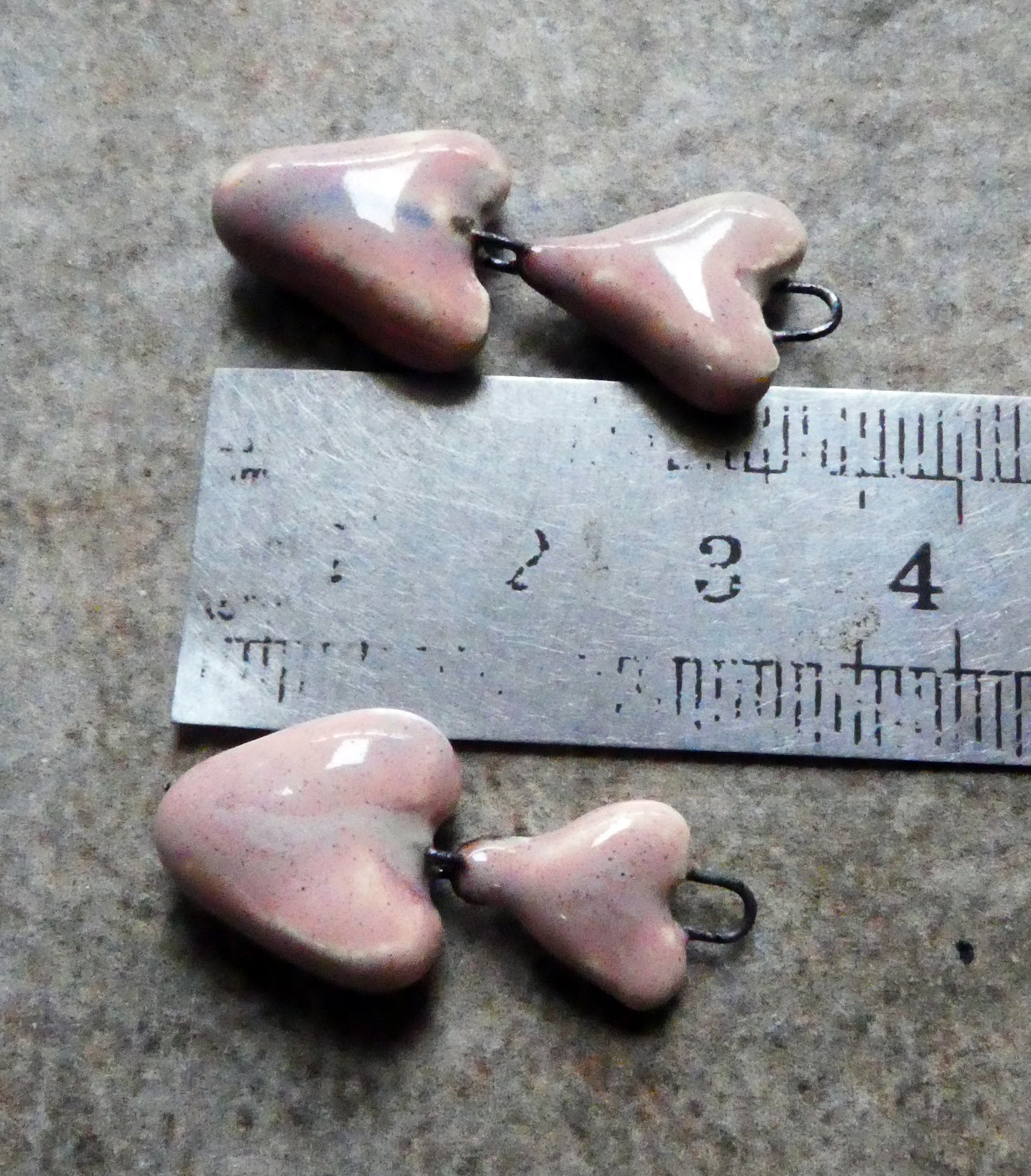 Ceramic Double Heart Dangles - Almond Blossom - ASYMMETRIC