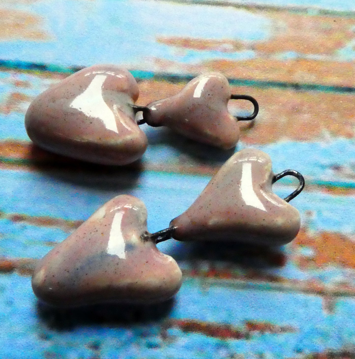 Ceramic Double Heart Dangles - Almond Blossom - ASYMMETRIC