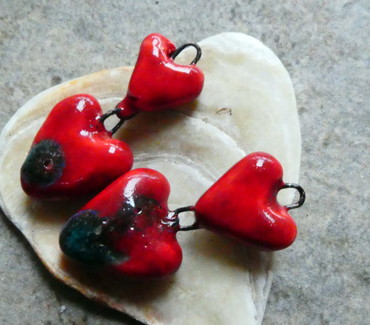 Ceramic Double Heart Dangles - Ladybird