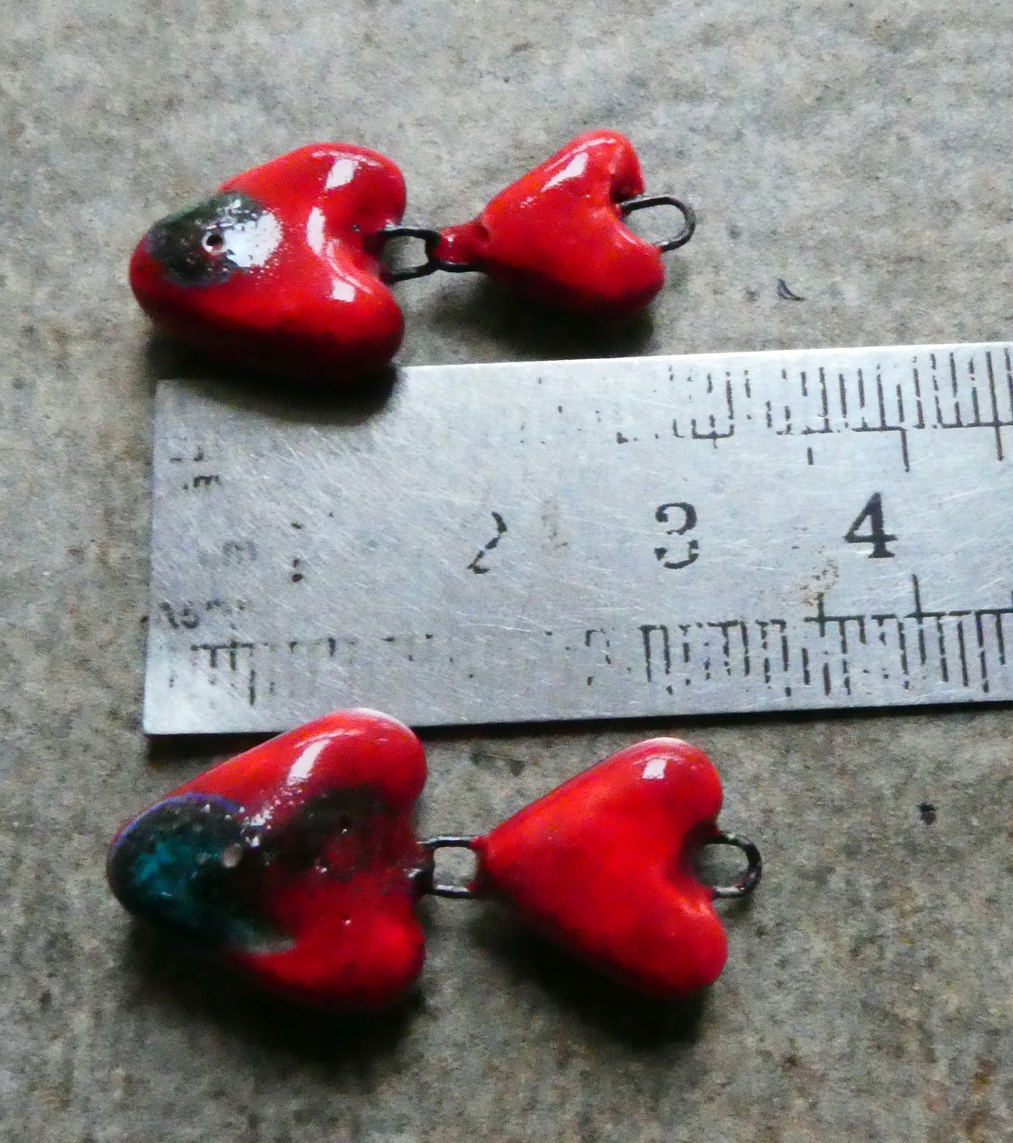 Ceramic Double Heart Dangles - Ladybird