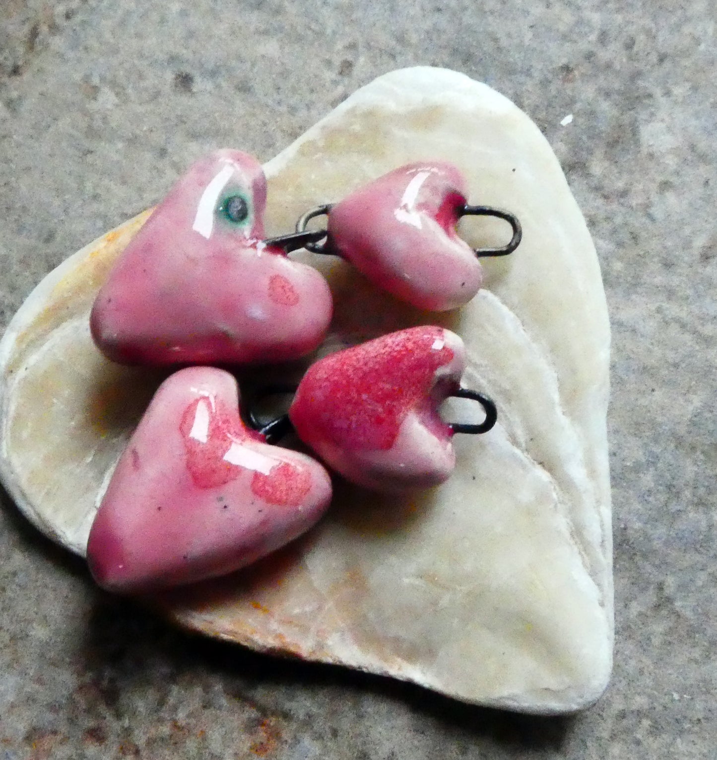 Ceramic Double Heart Dangles - Berry Tart