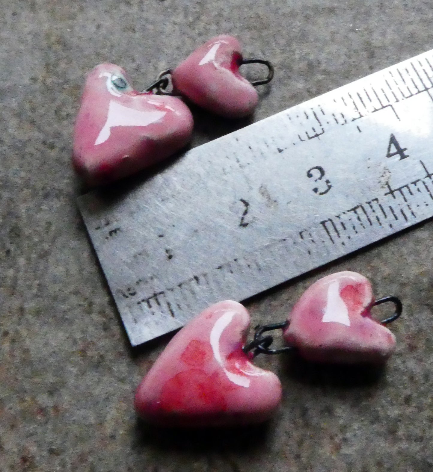 Ceramic Double Heart Dangles - Berry Tart