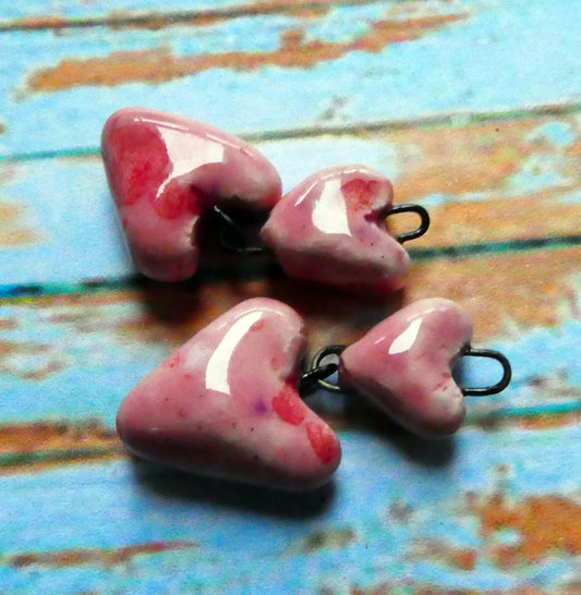 Ceramic Double Heart Dangles - Berry Tart