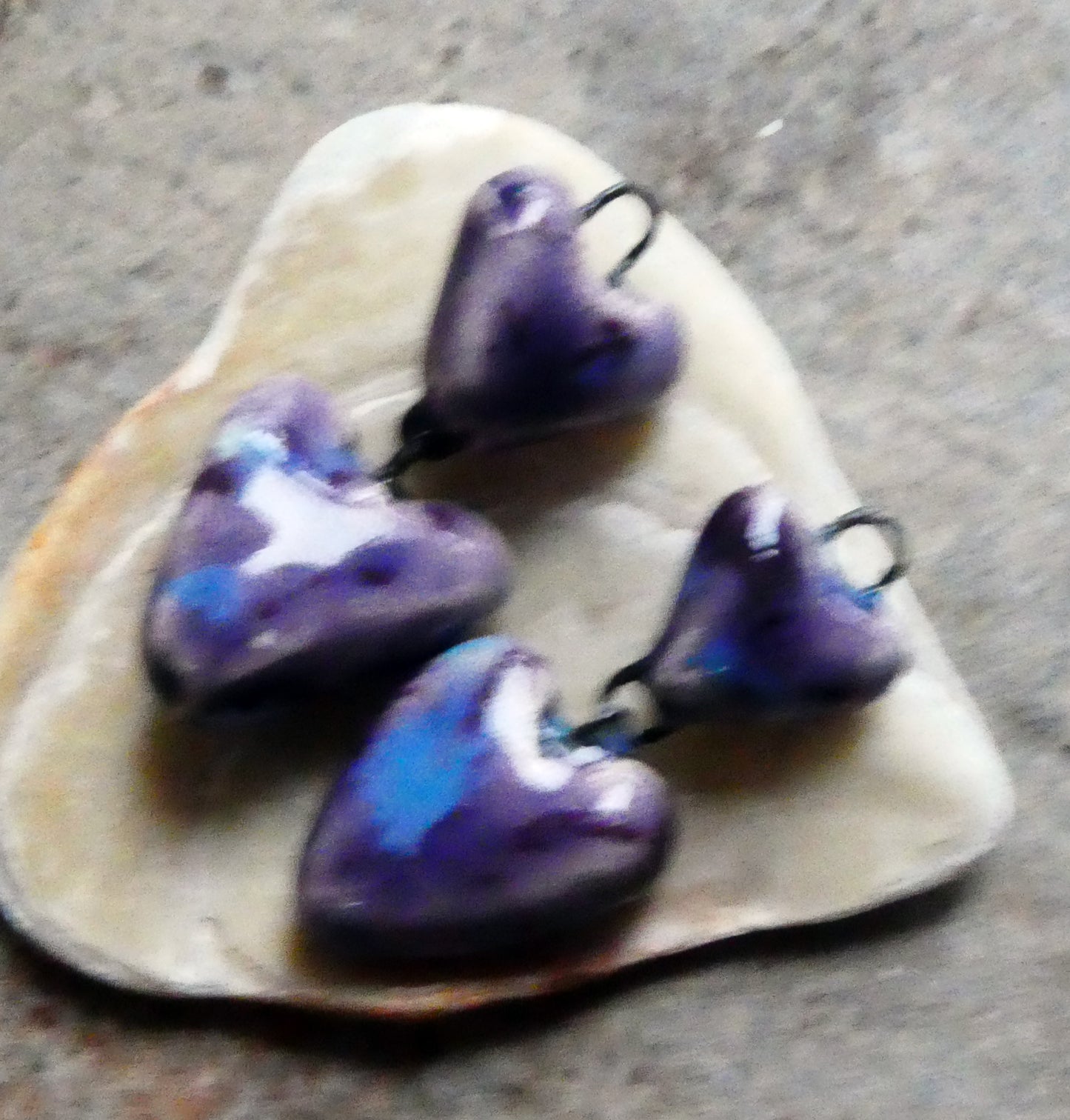 Ceramic Double Heart Dangles - Grape Splash