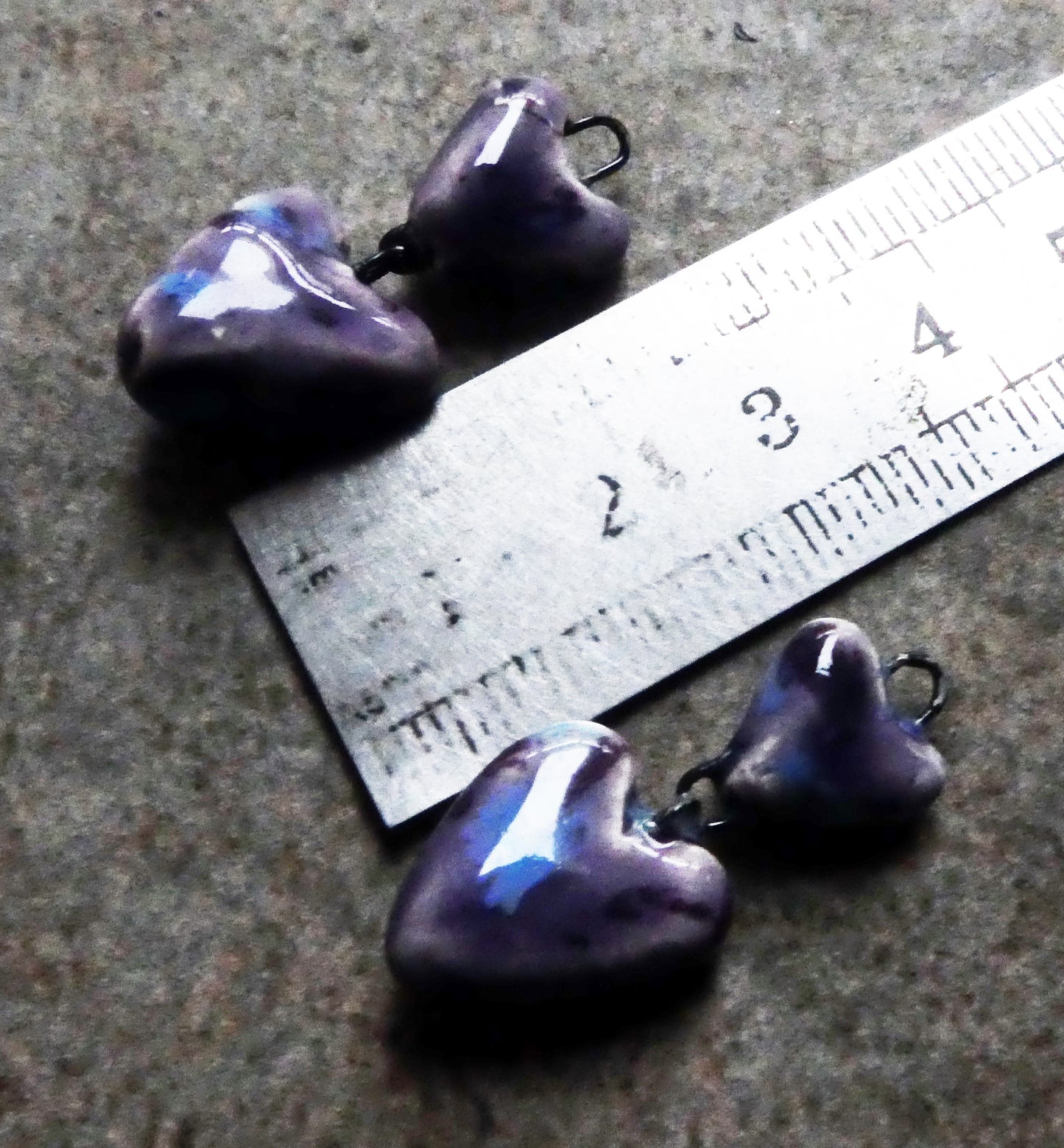 Ceramic Double Heart Dangles - Grape Splash