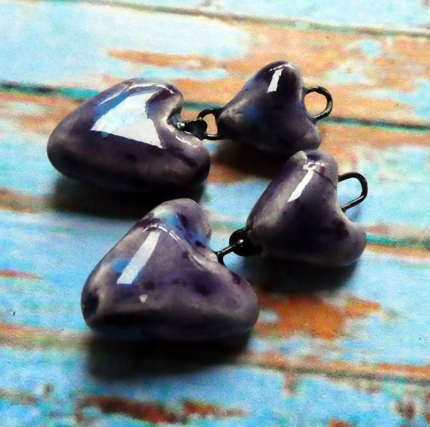 Ceramic Double Heart Dangles - Grape Splash