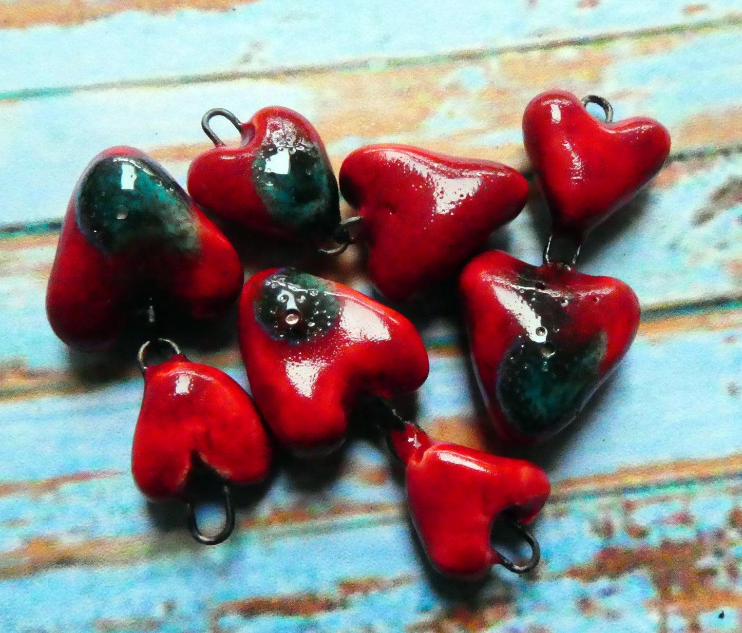 Ceramic Double Heart Dangles - Ladybird