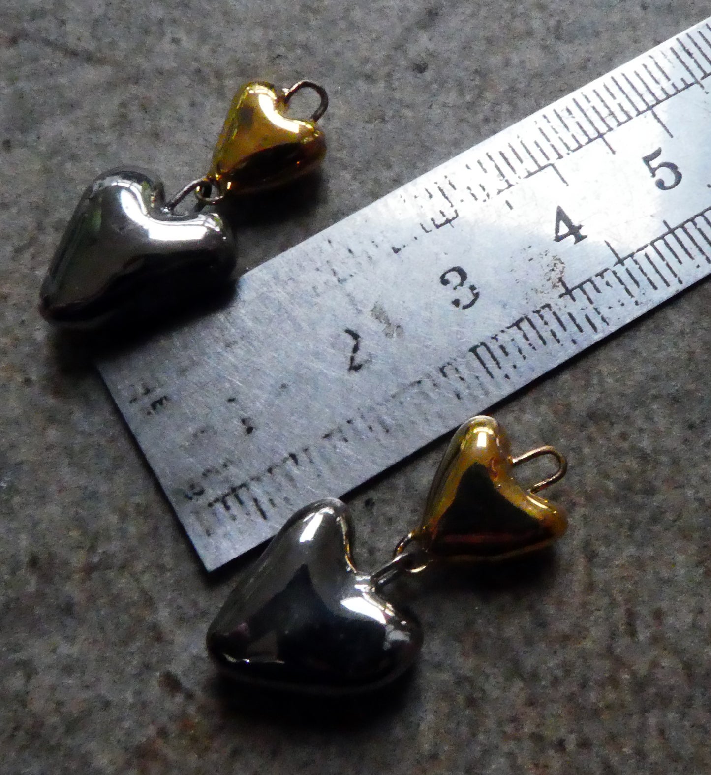 Ceramic Double Heart Dangles - Platinum and Gold