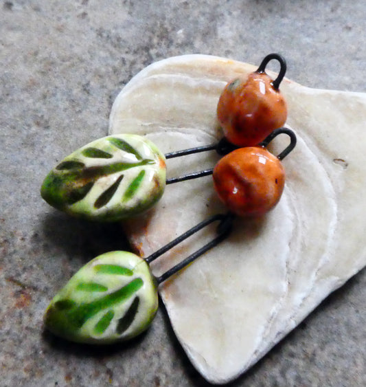 Ceramic Leaf and Berry Dangles- Pistachio