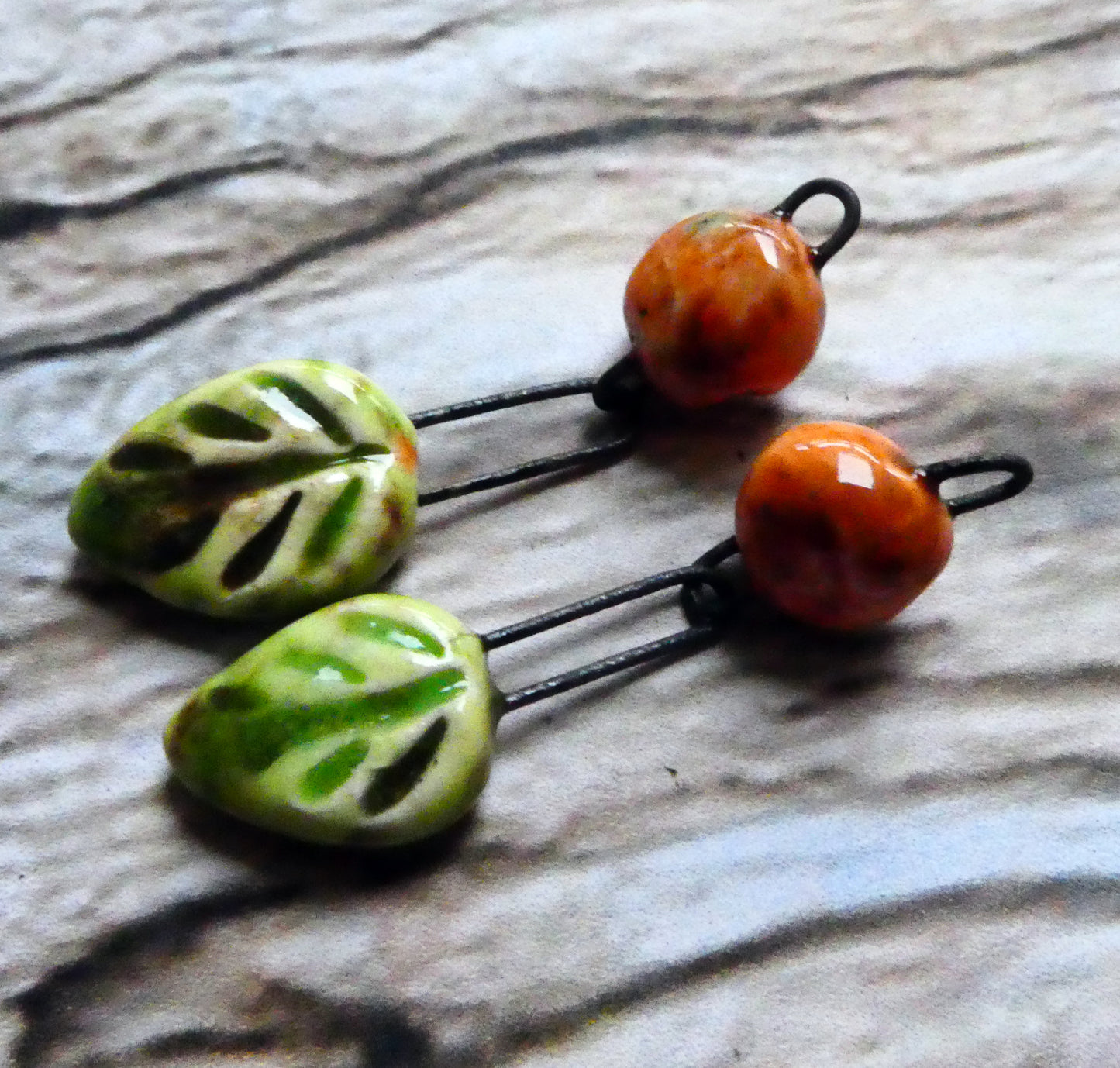 Ceramic Leaf and Berry Dangles- Pistachio