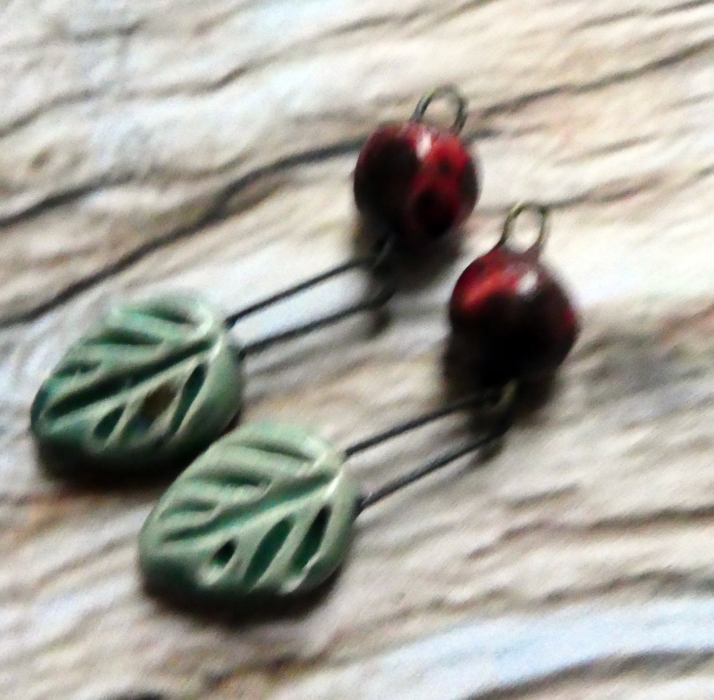 Ceramic Leaf and Berry Dangles- Mystic Jade