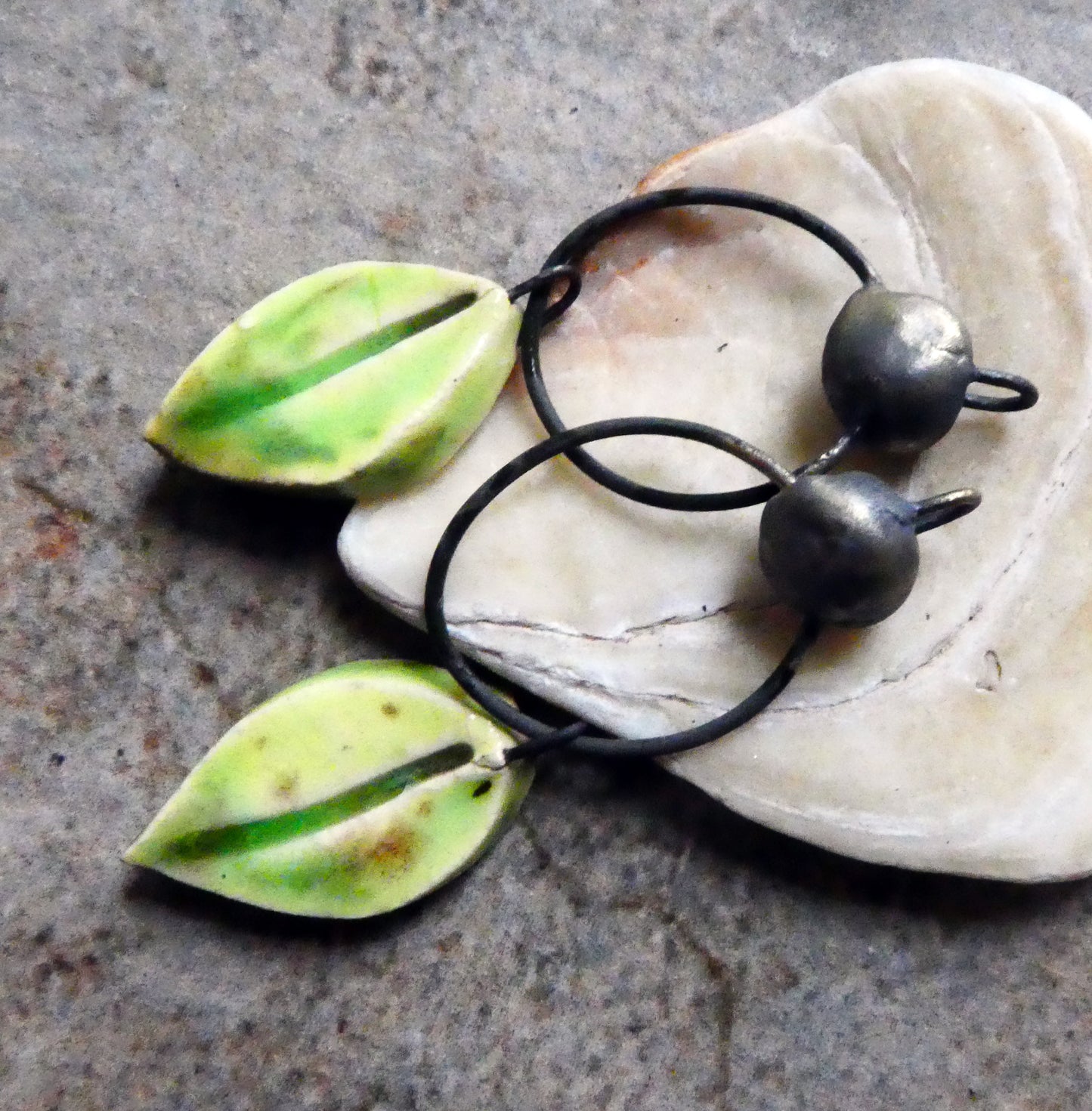 Ceramic Hoopy Leaf and Bobble Dangles- Pistachio