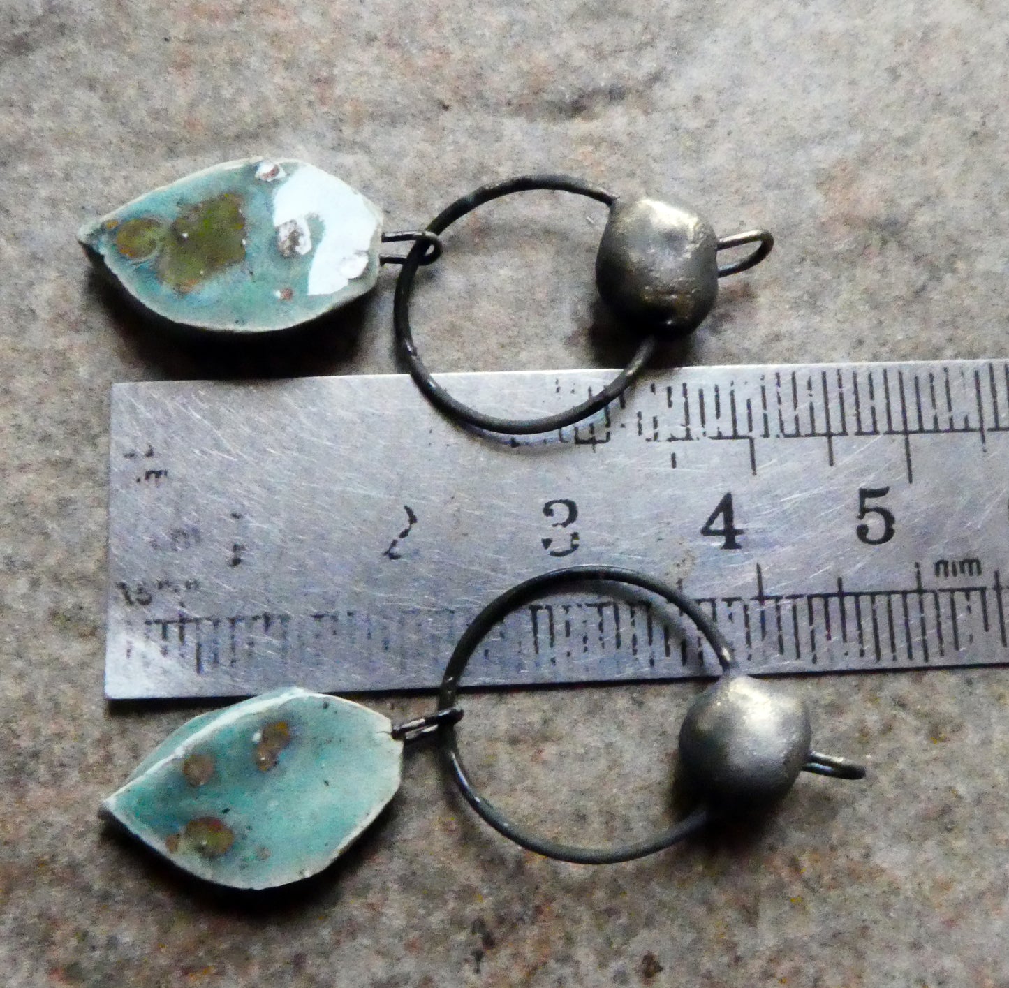 Ceramic Hoopy Leaf and Bobble Dangles- Mystic Jade