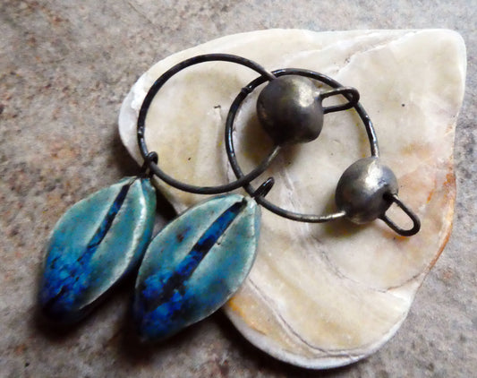 Ceramic Hoopy Leaf and Bobble Dangles- Bora Bora