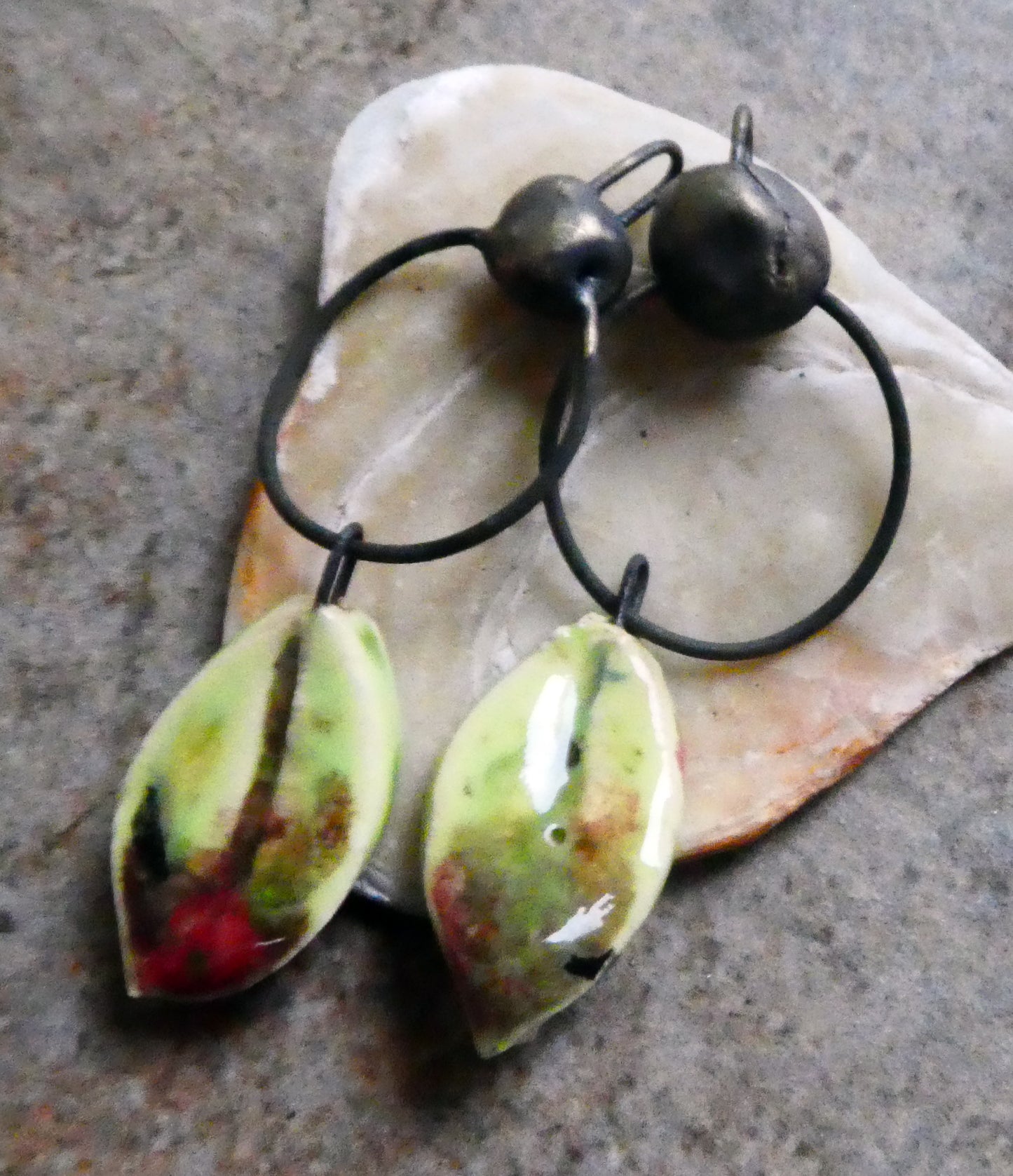 Ceramic Hoopy Leaf and Bobble Dangles- Mixed Melon