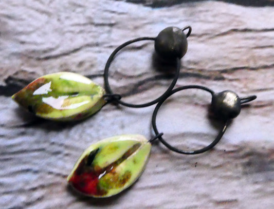 Ceramic Hoopy Leaf and Bobble Dangles- Mixed Melon