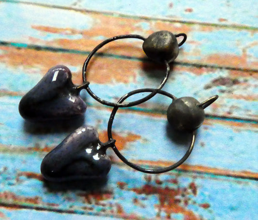 Ceramic Hoopy Heart and Bobble Dangles- Speckled Violet