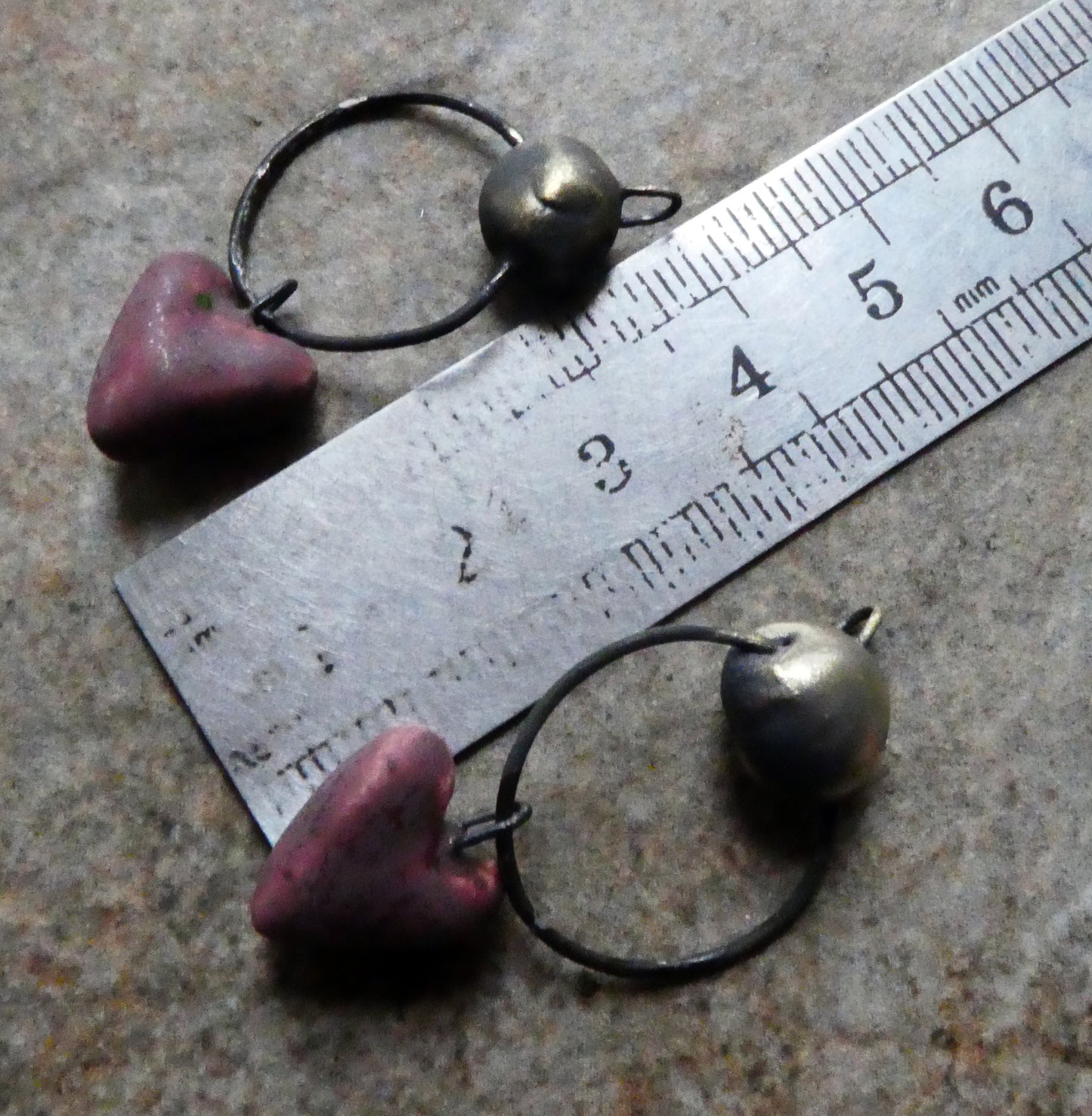 Ceramic Hoopy Heart and Bobble Dangles- Damson