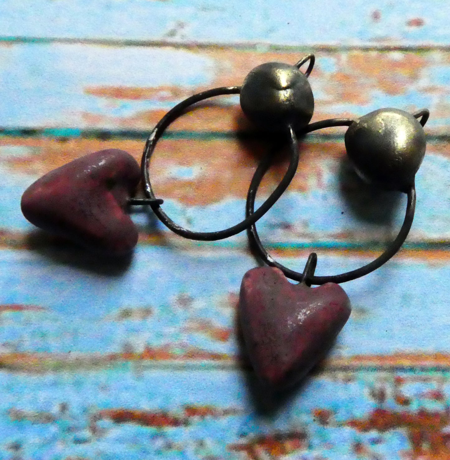 Ceramic Hoopy Heart and Bobble Dangles- Damson