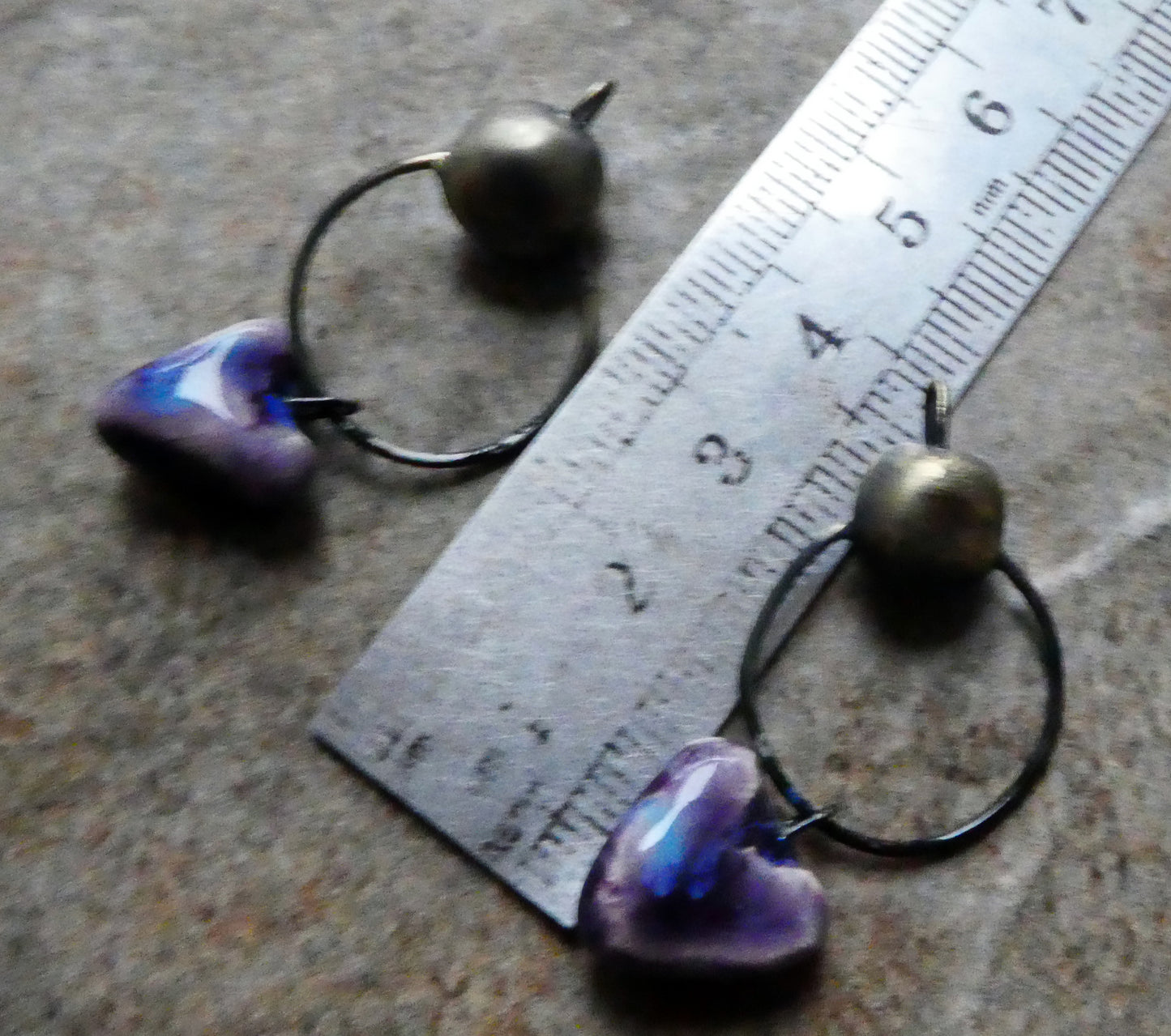 Ceramic Hoopy Heart and Bobble Dangles- Grape Splash