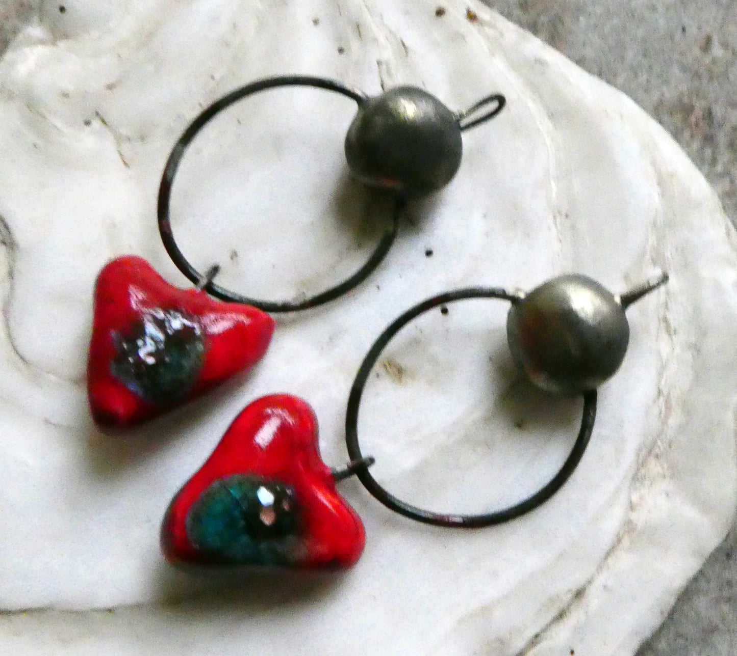 Ceramic Hoopy Heart and Bobble Dangles- Ladybird