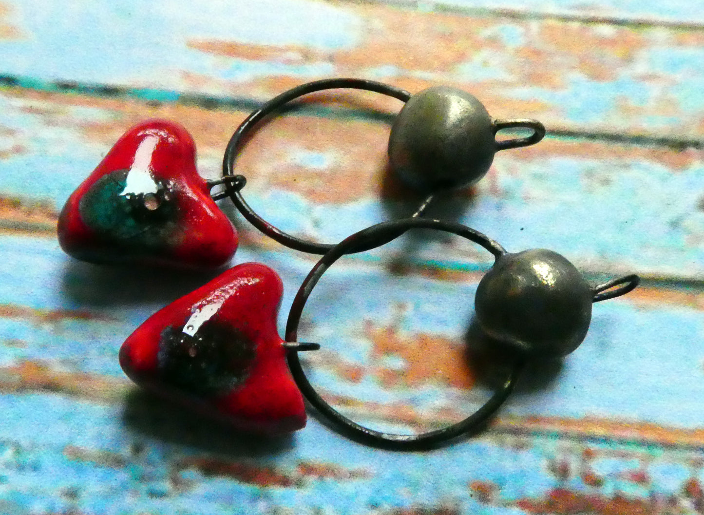 Ceramic Hoopy Heart and Bobble Dangles- Ladybird