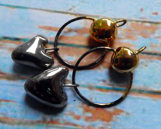 Ceramic Hoopy Heart and Bobble Dangles- Platinum and Gold