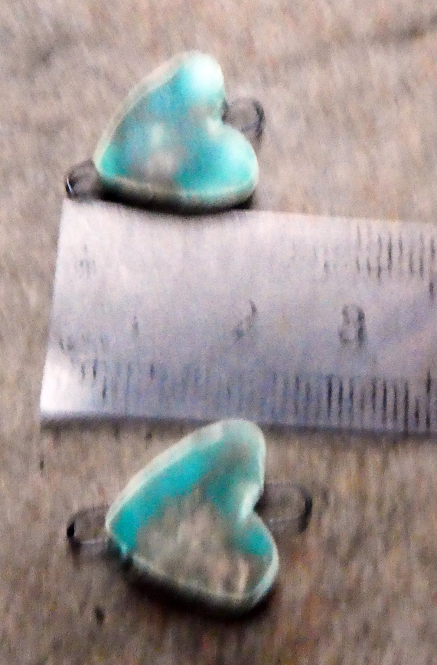 Ceramic Little Textured Heart Connectors - Antique Turquoise