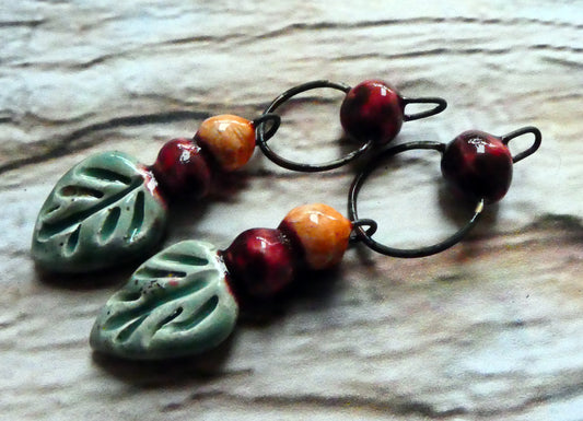 Ceramic Berries and Leaf Dangles - Mystic Jade