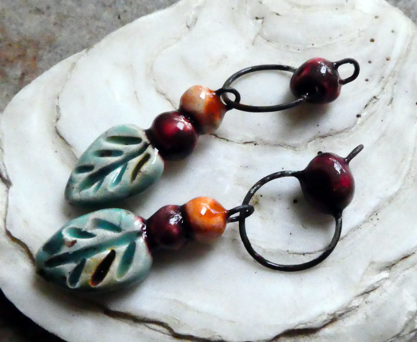 Ceramic Berries and Leaf Dangles - Lotus Blossom