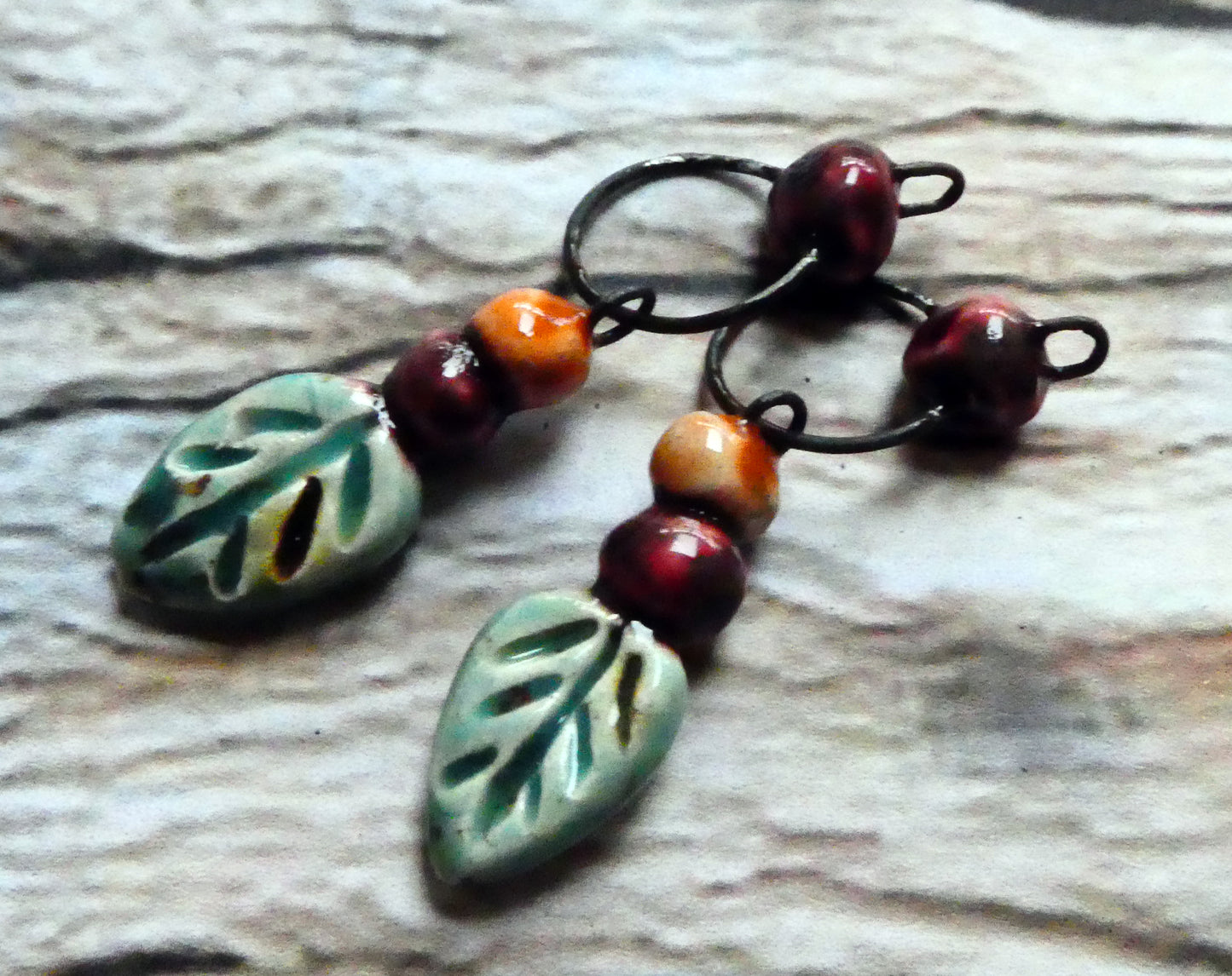 Ceramic Berries and Leaf Dangles - Lotus Blossom