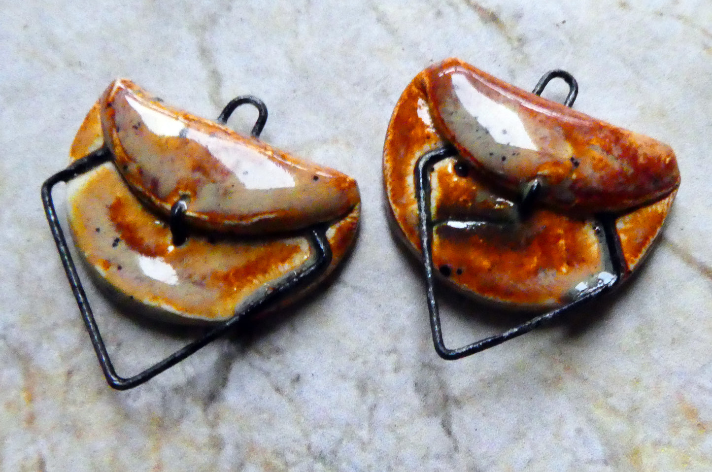 Ceramic Folded Earring Connectors -Amber Ash