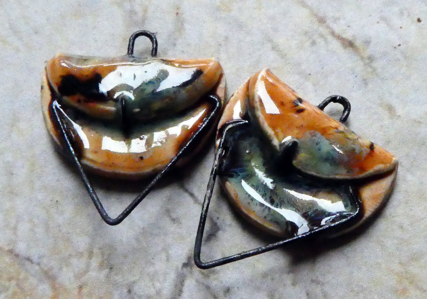 Ceramic Folded Earring Connectors -Oriental Caramel