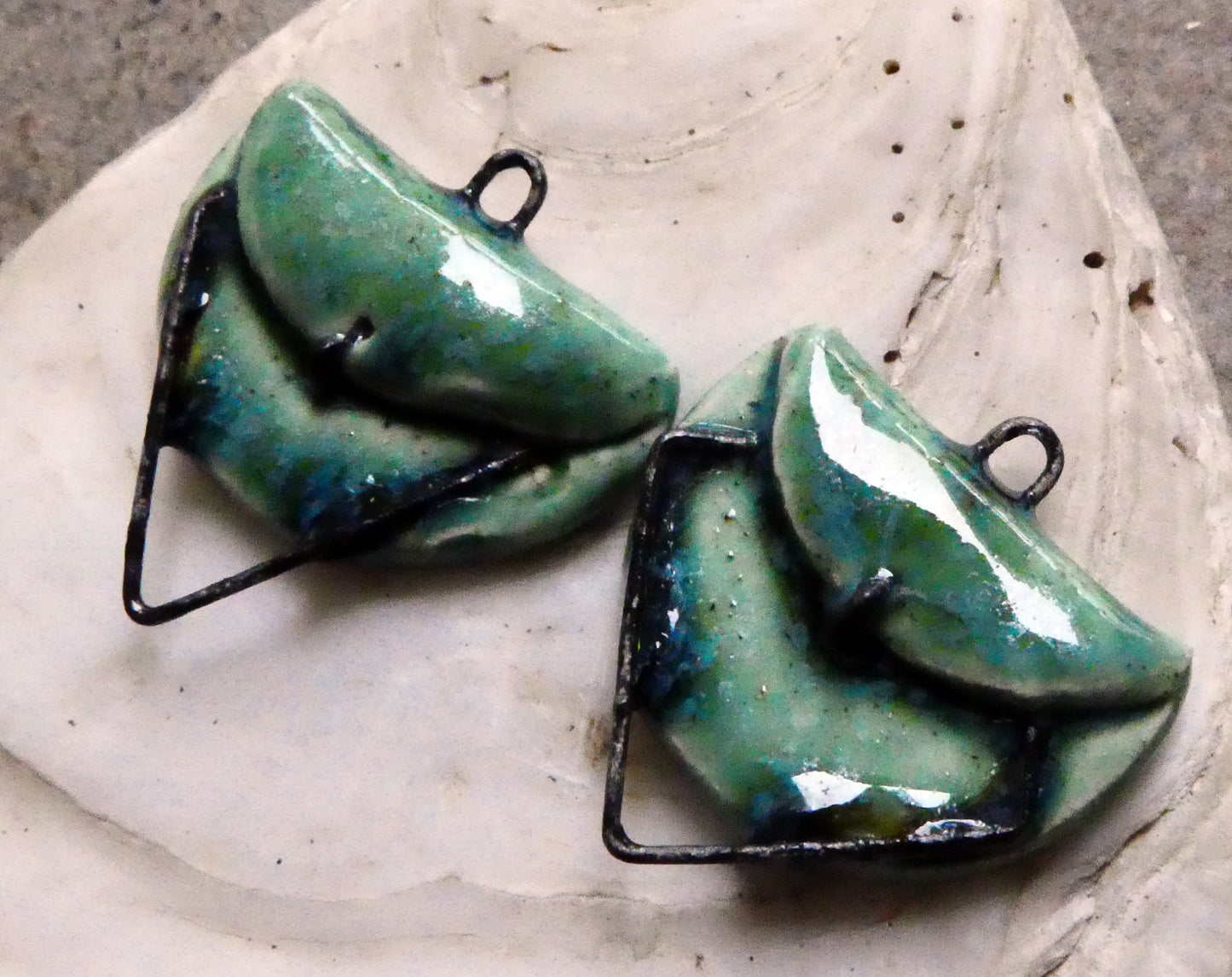 Ceramic Folded Earring Connectors -Rockpool