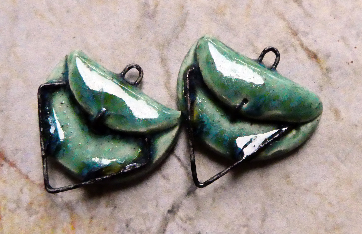 Ceramic Folded Earring Connectors -Rockpool